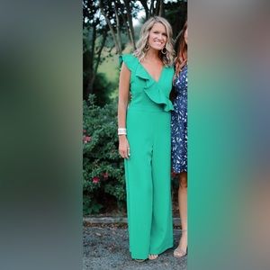 💚DO+BE Green Ruffle Jumpsuit | Wide-Leg Sleeveless Romper | Size M